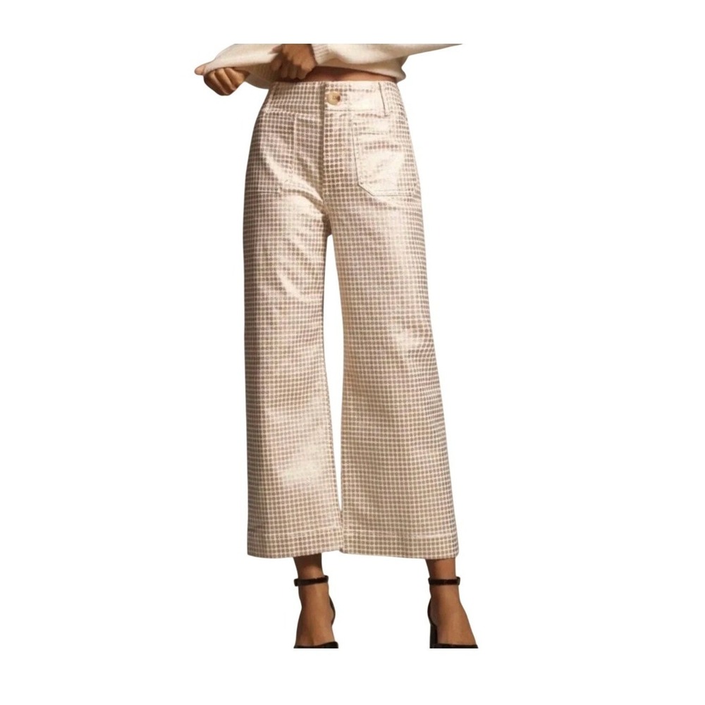 Anthropologie Maeve‎ Colette Metallic Polka Dot Cropped Wide Leg Pants 31 Petite